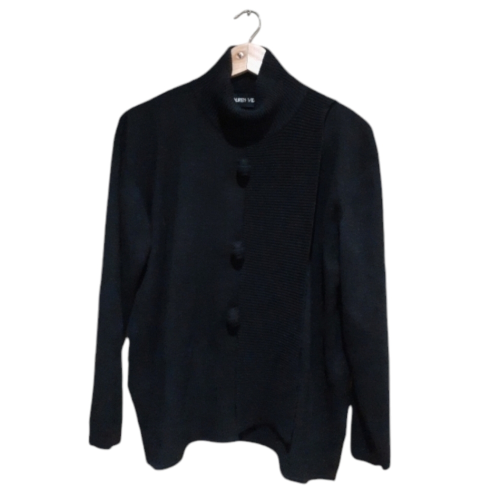 Lauren Vidal Paris Women's Wool Blend Knit Sweater Black Mock Neck Size Medium